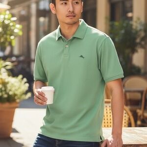 Tommy Bahama‎ Mens Green Polo Shirt Embroidered Marlin Logo Size L